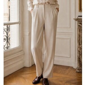 Brunello Cucinelli Cream Tan Wool Blend Trouser Tailoring Straight Pants Size 2